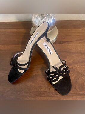 Vanessa Noel Black Suede Knot-Embellished Slide Sandals - Size 39 EU - Size 8 US
